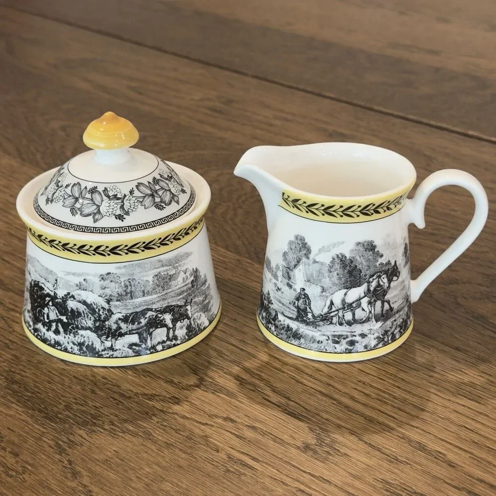 Villeroy & Boch Auden Ferme Sugar Bowl Creamer Set W/Lid Made In Germany Yellow